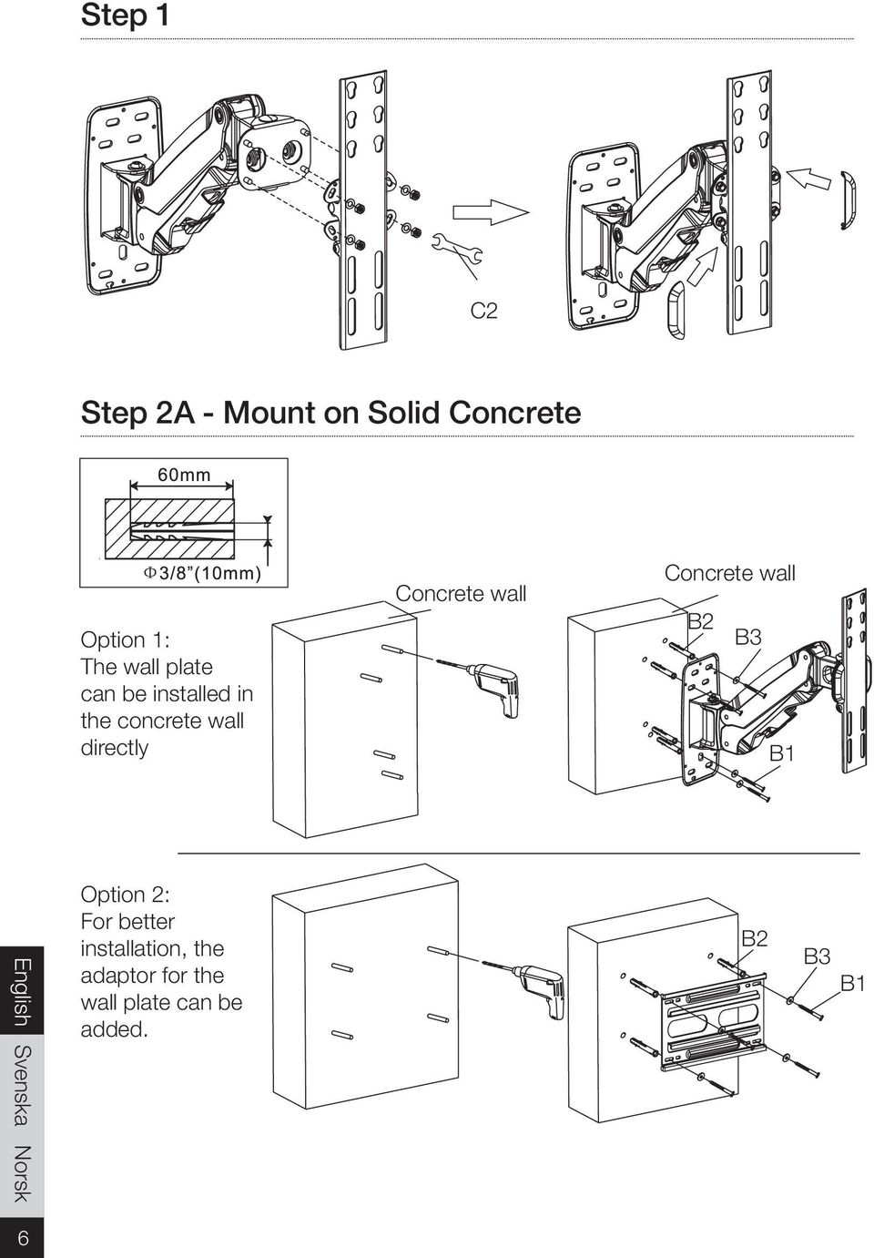 Concrete wall Concrete wall B2 B3 Option 2: For better