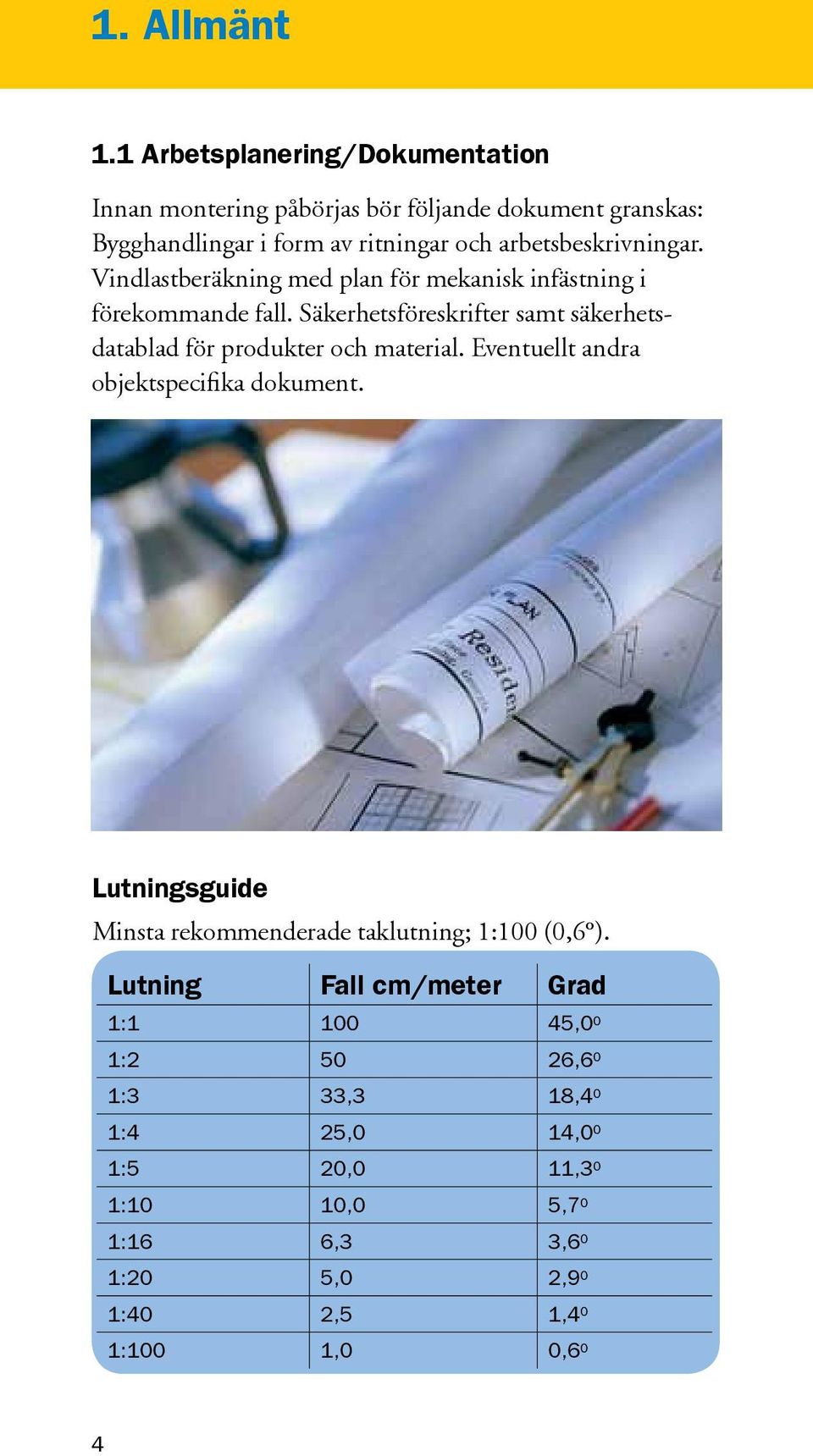 Vindlastberäkning med plan för mekanisk infästning i förekommande fall. Säkerhetsföreskrifter samt säkerhetsdatablad för produkter och material.