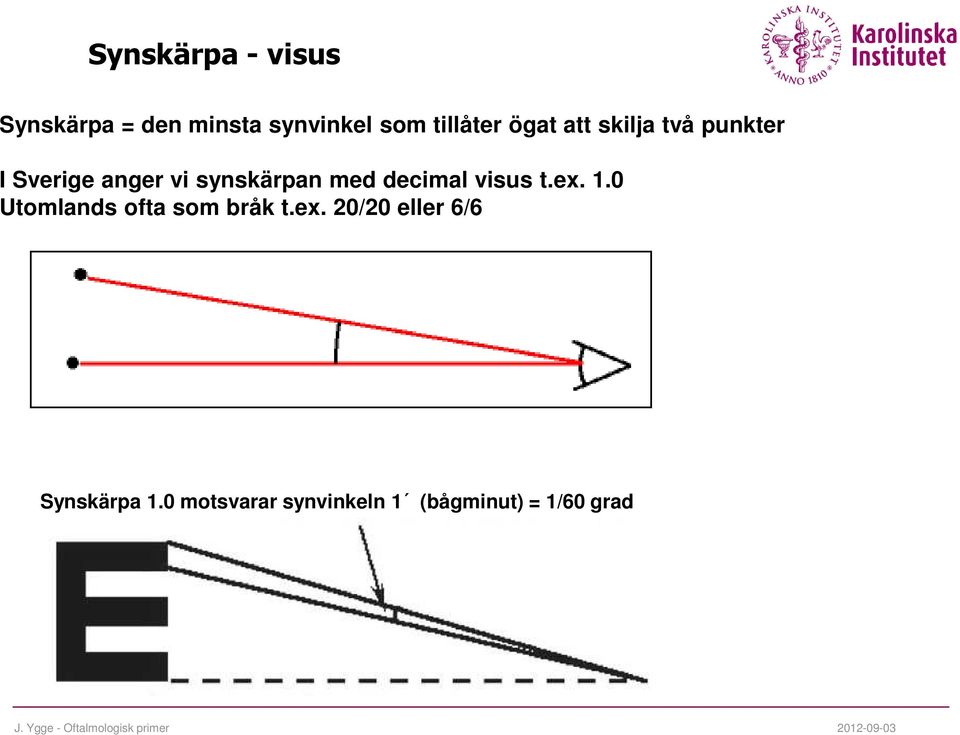 decimal visus t.ex. 1.0 Utomlands ofta som bråk t.ex. 20/20 eller 6/6 Synskärpa 1.