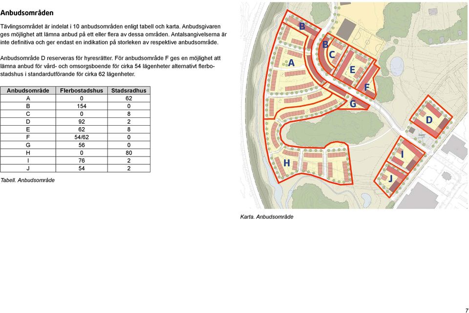 För anbudsområde F ges en möjlighet att lämna anbud för vård- och omsorgsboende för cirka 54 lägenheter alternativt flerbostadshus i standardutförande för cirka 62