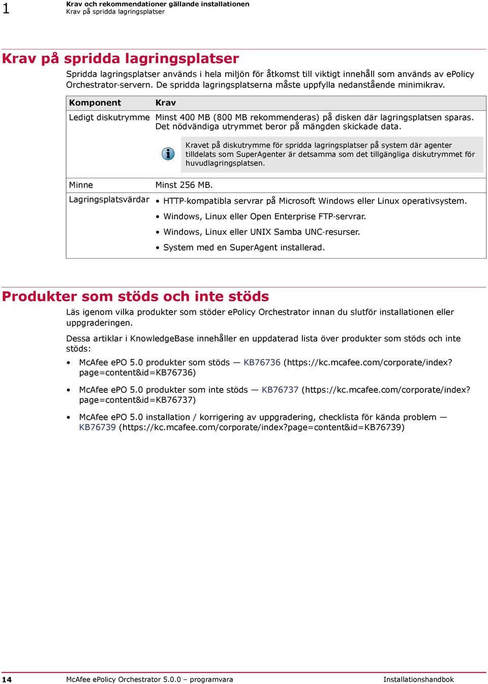Komponent Krav Ledigt diskutrymme Minst 400 MB (800 MB rekommenderas) på disken där lagringsplatsen sparas. Det nödvändiga utrymmet beror på mängden skickade data.
