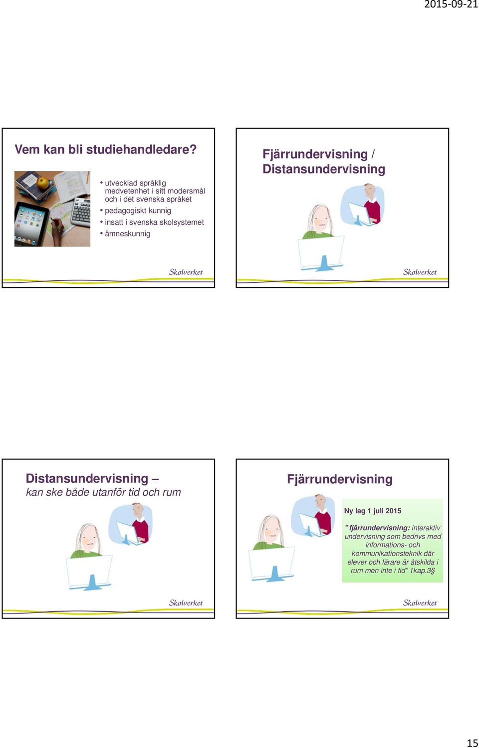 skolsystemet ämneskunnig Fjärrundervisning / Distansundervisning Distansundervisning kan ske både utanför tid och