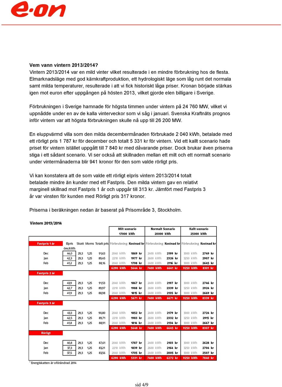 Kronan började stärkas igen mot euron efter uppgången på hösten 2013, vilket gjorde elen billigare i Sverige.