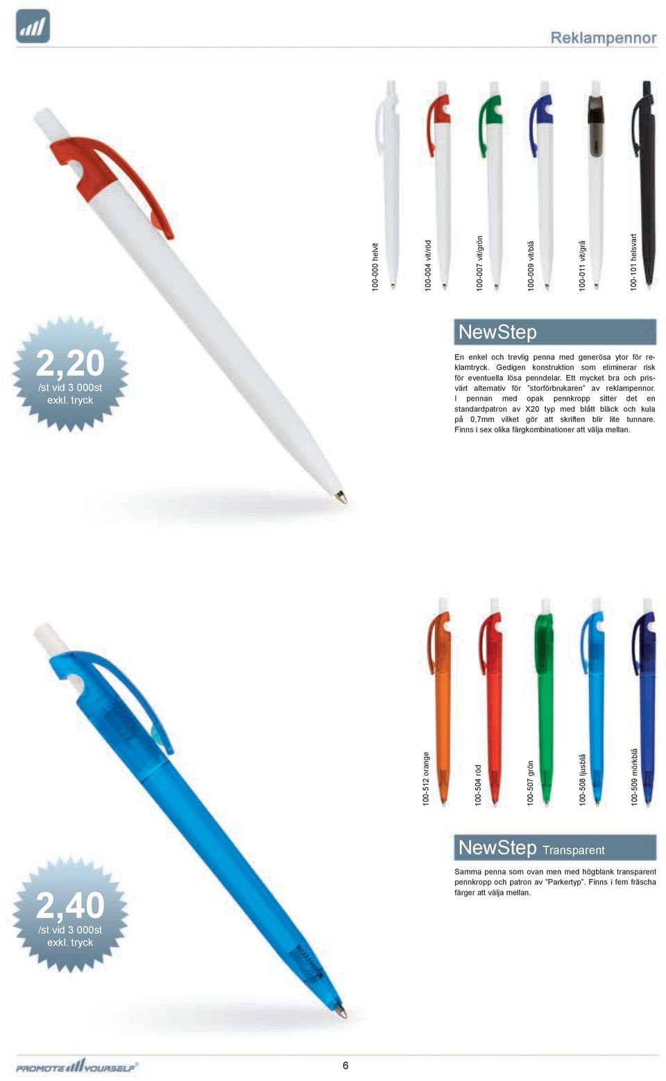 I pennan med opak pennkropp sitter det en standardpatron av X20 typ med blått bläck och kula på 0,7mm vilket gör att skriften blir lite tunnare.
