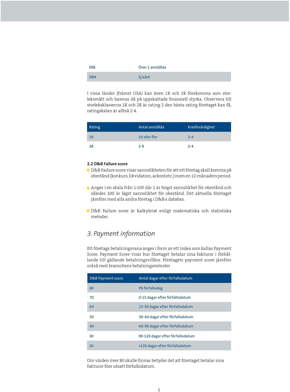 2 D&B Failure score D&B Failure score visar sannolikheten för att ett företag skall komma på obestånd (konkurs, likvidation, ackord etc.) inom en 12-månaders period.