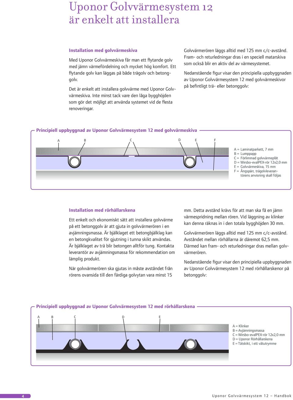 Inte minst tack vare den låga bygghöjden som gör det möjligt att använda systemet vid de flesta renoveringar. Golvvärmerören läggs alltid med 125 mm c/c-avstånd.