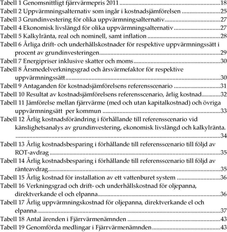 .. 28 Tabell 6 Årliga drift- och underhållskostnader för respektive uppvärmningssätt i procent av grundinvesteringen... 29 Tabell 7 Energipriser inklusive skatter och moms.