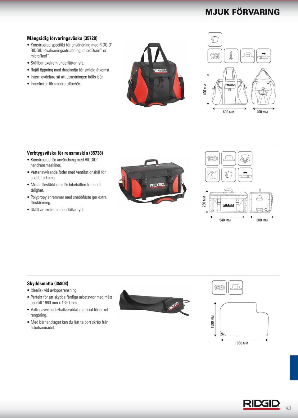Vattenavvisande foder med ventilationshål för snabb torkning. Quick Release Ställbar axelrem underlättar lyft. Manual Pouch 260 MM Metallförstärkt ram för bibehållen form och tålighet.