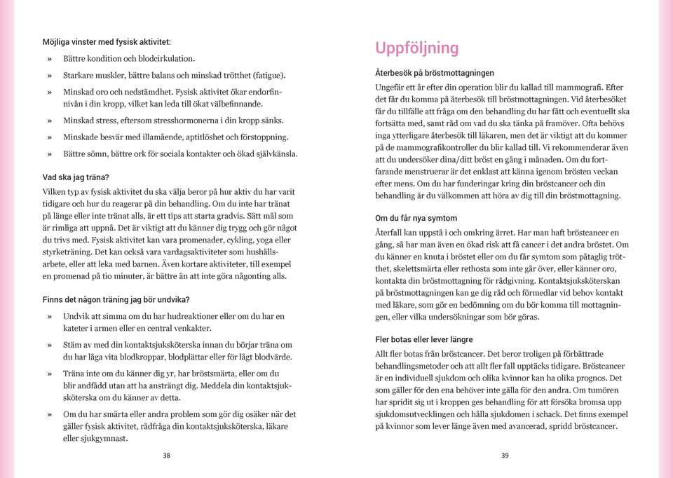 Minskade besvär med illamående, aptitlöshet och förstoppning. Bättre sömn, bättre ork för sociala kontakter och ökad självkänsla. Vad ska jag träna?