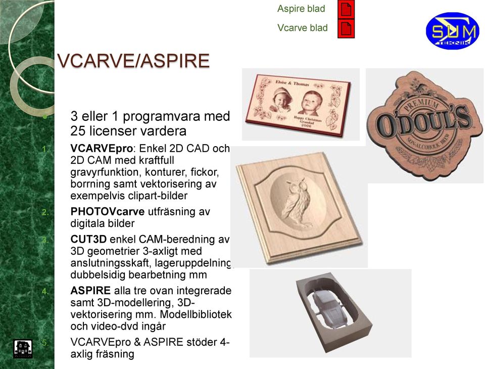 clipart-bilder 2. PHOTOVcarve utfräsning av digitala bilder 3.