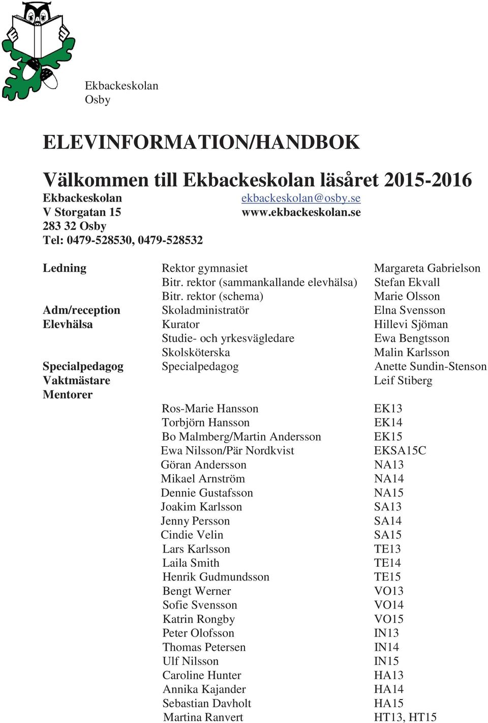 Schema - Ekbackeskolan