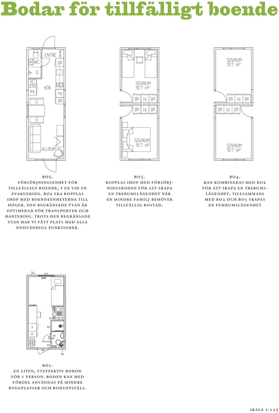kopplas ihop med försörjningsboden för att skapa en trerumslägenhet när en mindre familj behöver tillfällig bostad. bo4.