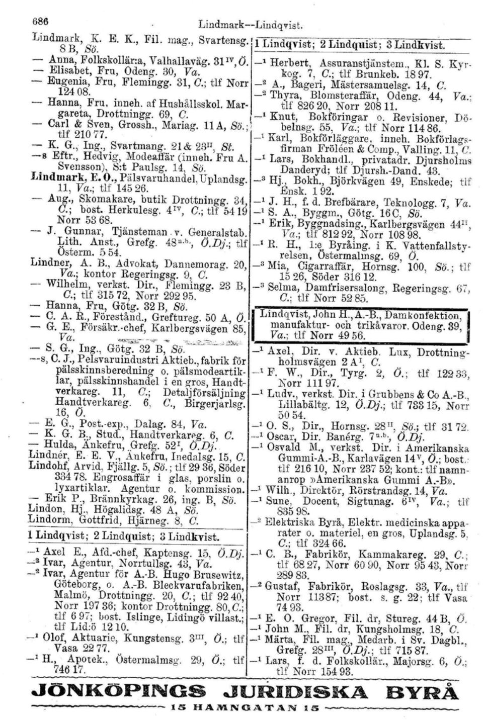 af Hushållsskol. Mar tlf 82620, Norr 20811. gareta, Drottningg, 69, O. _1 Knut, Bokföringar o. Revisioner, Dö Carl & Sven, Grossh., Mariag. 11A, Bö.; belnsg. 55, Va.; tlf Norr 11486. tlf 210 77.