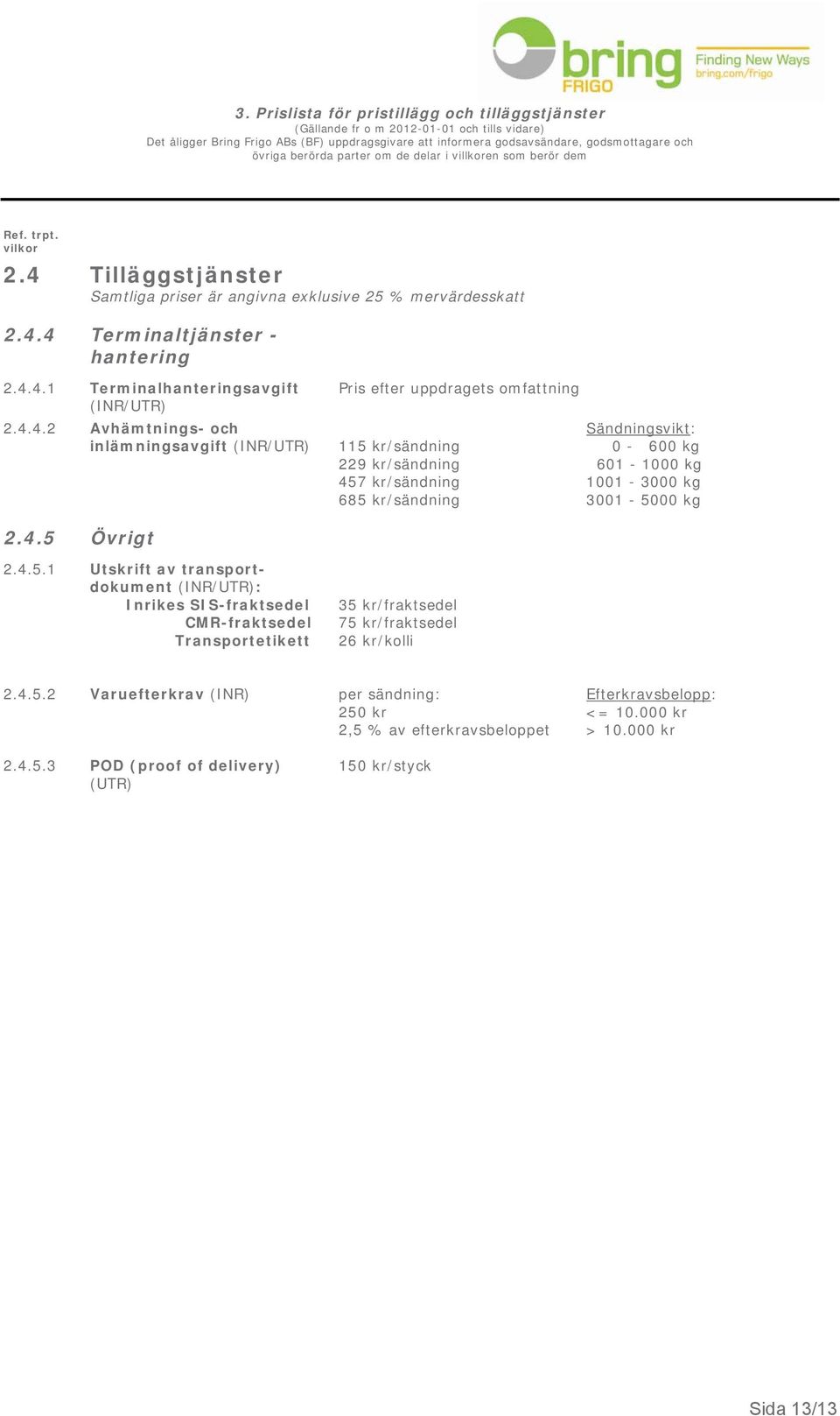 Sändningsvikt: 0-600 kg 601-1000 kg 1001-3000 kg 3001-50
