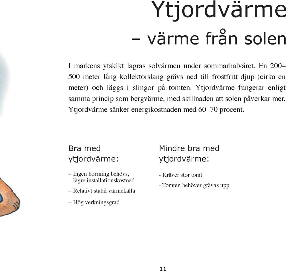 Ytjordvärme fungerar enligt samma princip som bergvärme, med skillnaden att solen påverkar mer.