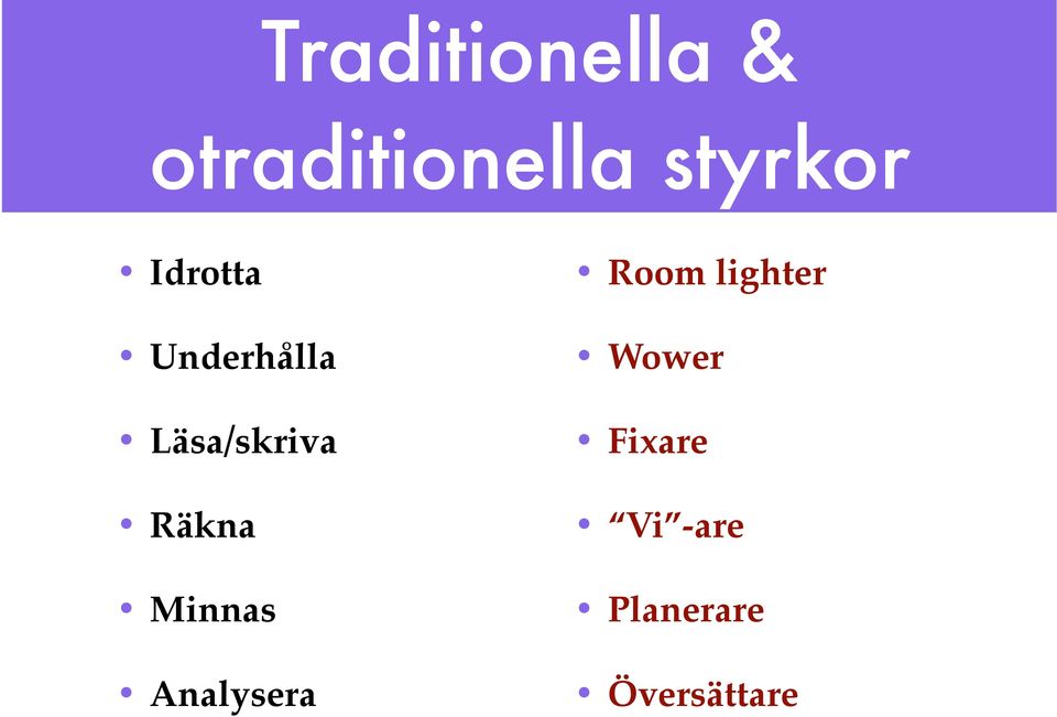 Minnas! Analysera! Room lighter! Wower!
