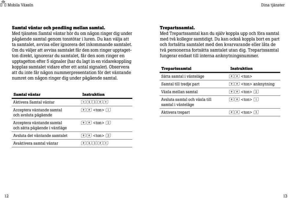 Om du väljer att avvisa samtalet får den som ringer upptagetton direkt, ignorerar du samtalet, får den som ringer en upptagetton efter 5 signaler (har du lagt in en vidarekoppling kopplas samtalet