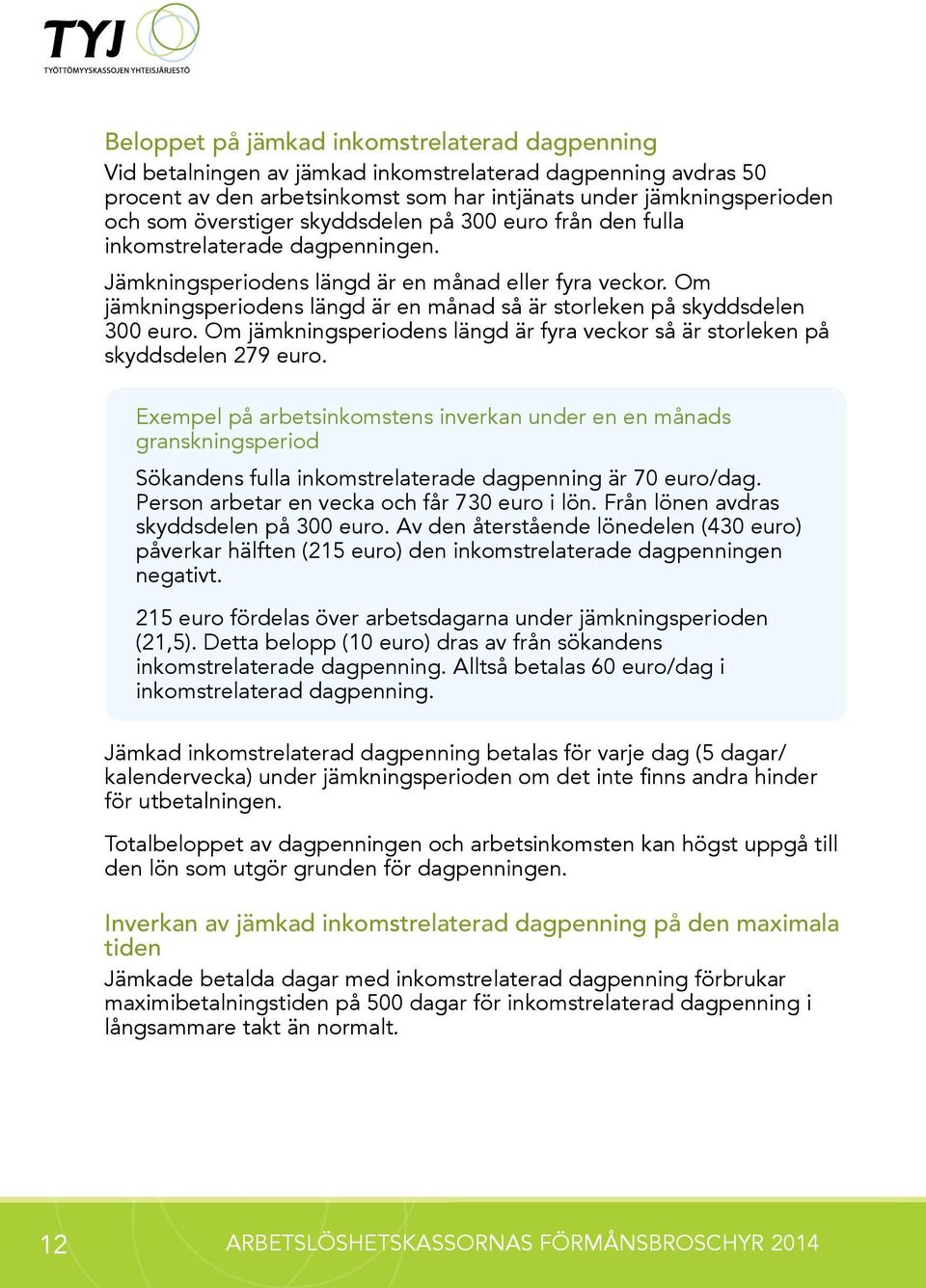 Om jämkningsperiodens längd är en månad så är storleken på skyddsdelen 300 euro. Om jämkningsperiodens längd är fyra veckor så är storleken på skyddsdelen 279 euro.