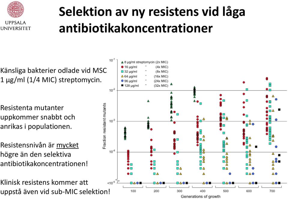 Resistenta mutanter uppkommer snabbt och anrikas i populationen.