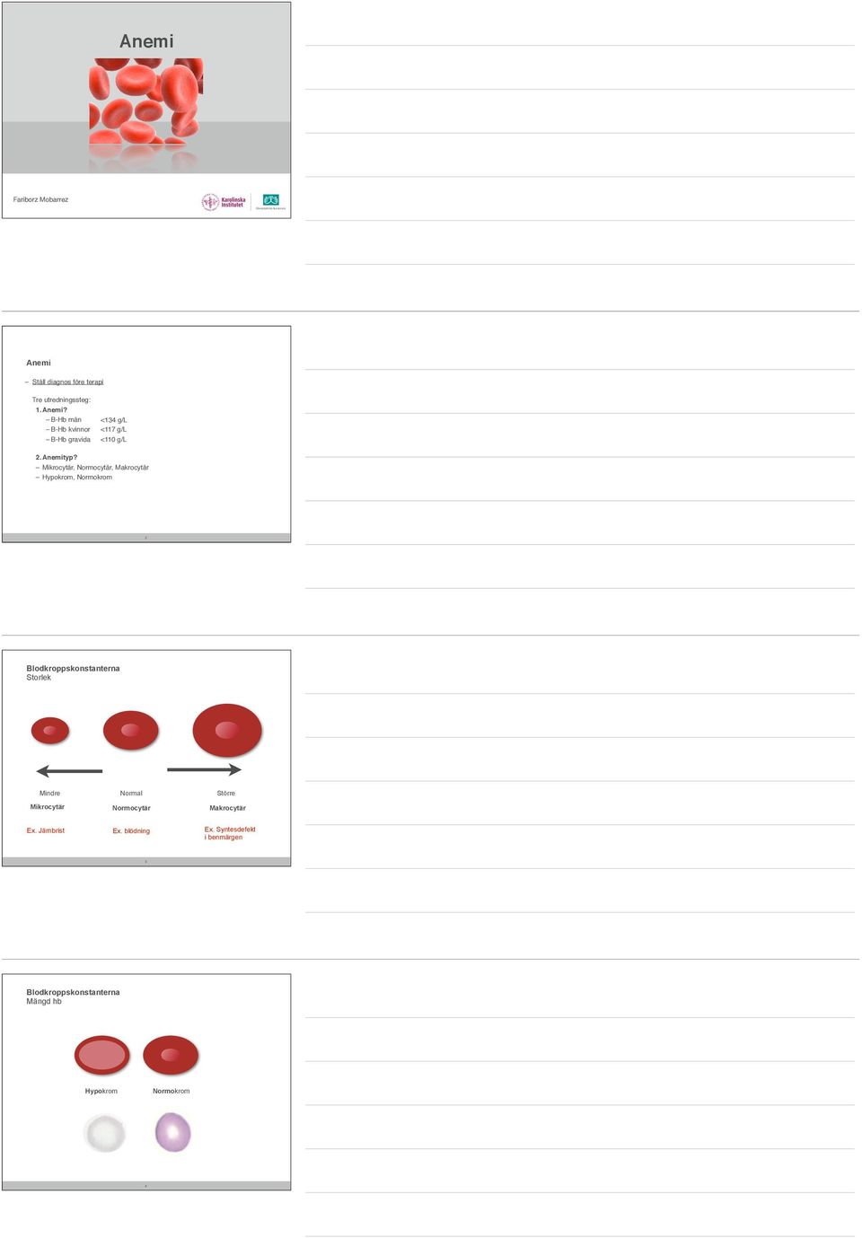 Blodkroppskonstanterna Storlek Normal Större Mikrocytär Mindre Normocytär Makrocytär Ex.