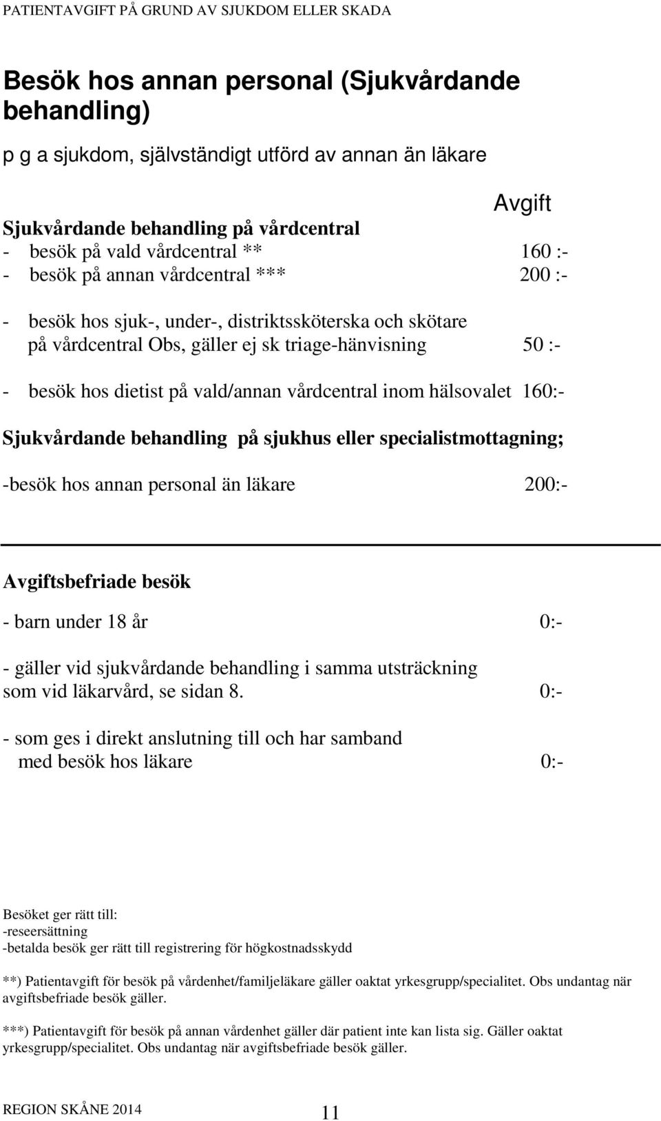 hälsovalet 16 Sjukvårdande behandling på sjukhus eller specialistmottagning; -besök hos annan personal än läkare 20 Avgiftsbefriade besök - barn under 18 år - gäller vid sjukvårdande behandling i