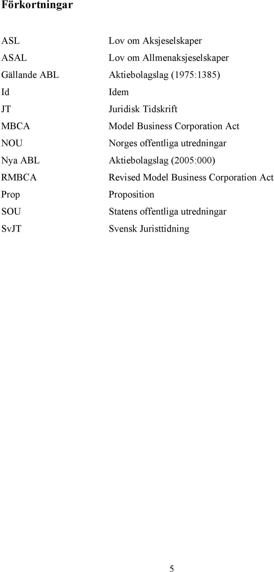 NOU Norges offentliga utredningar Nya ABL Aktiebolagslag (2005:000) RMBCA Revised Model