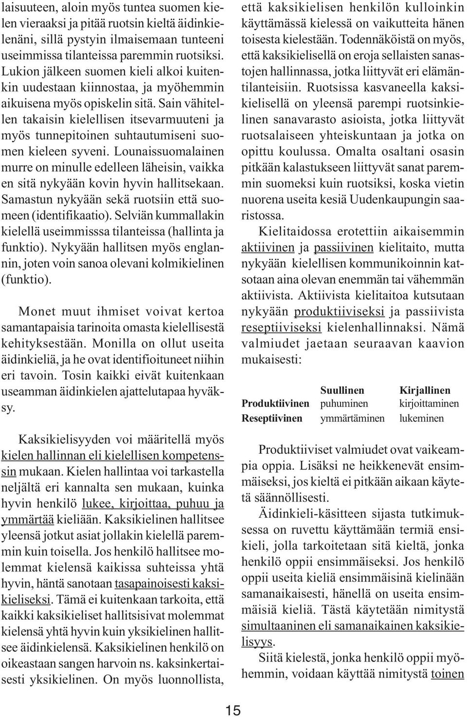 Sain vähitellen takaisin kielellisen itsevarmuuteni ja myös tunnepitoinen suhtautumiseni suomen kieleen syveni.