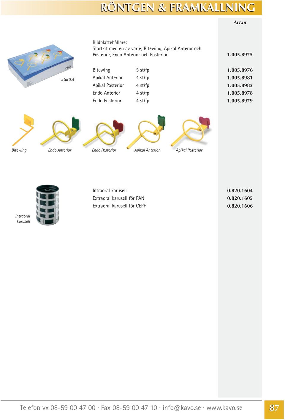 005.8979 Bitewing Endo Anterior Endo Posterior Apikal Anterior Apikal Posterior Intraoral karusell Extraoral karusell för PAN