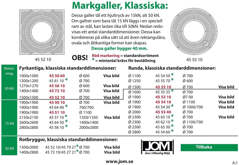 Röd markering = standardsortiment 45 52 10 * = miniantal krävs för beställning 45 55 10 Fyrkantiga, klassiska standarddimensioner: 1000x1000 45 50 60 Ø 600 Visa bild 1200x1200 45 61 10 * Ø 700