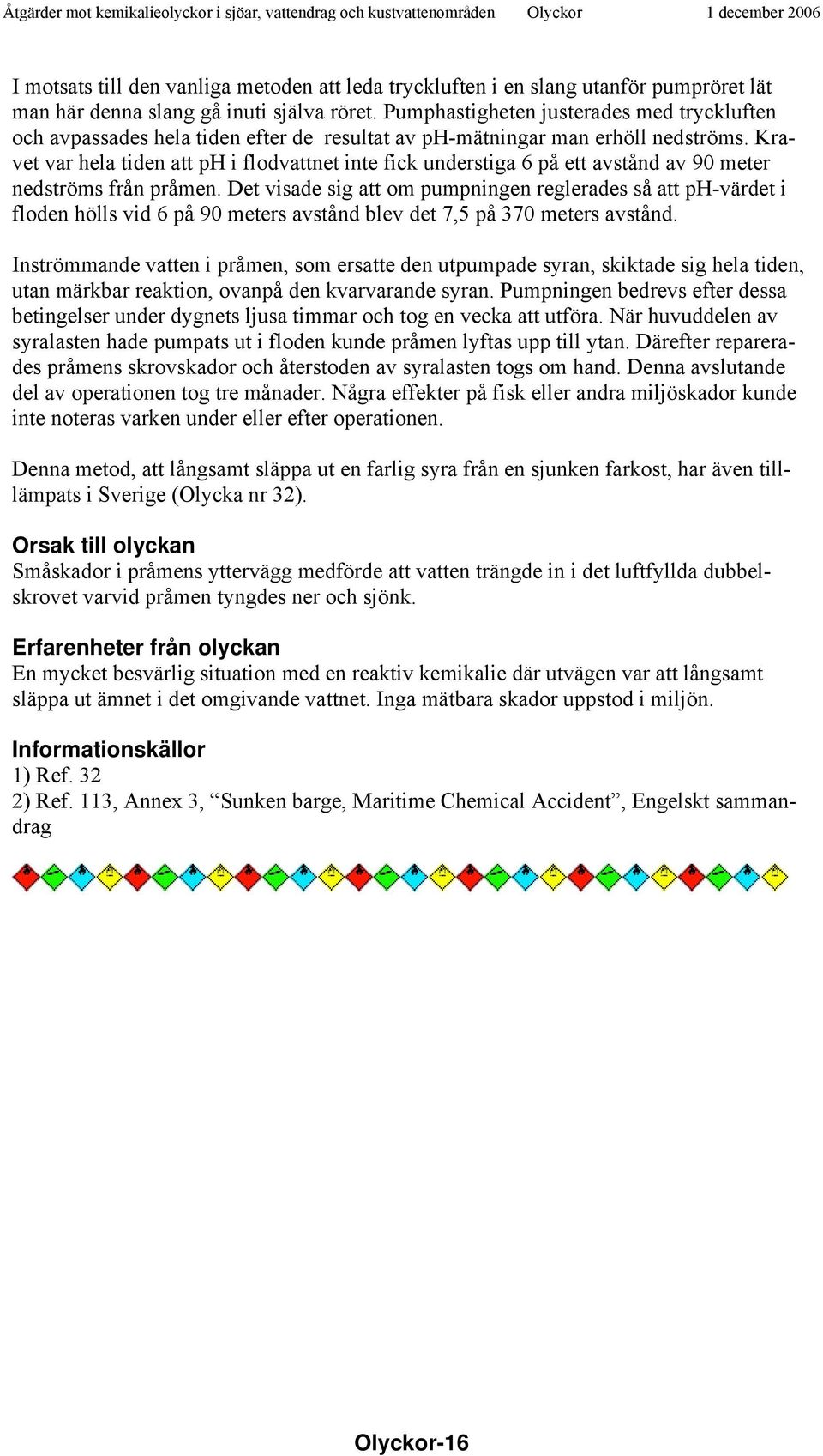 Kravet var hela tiden att ph i flodvattnet inte fick understiga 6 på ett avstånd av 90 meter nedströms från pråmen.