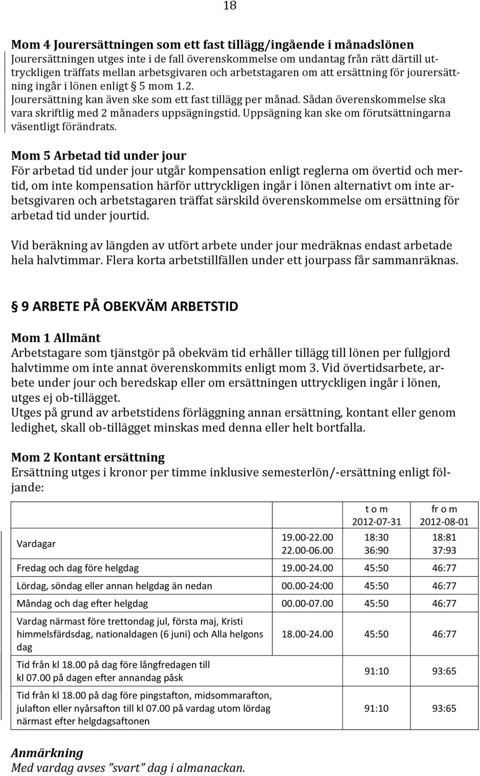 Sådan överenskommelse ska vara skriftlig med 2 månaders uppsägningstid. Uppsägning kan ske om förutsättningarna väsentligt förändrats.