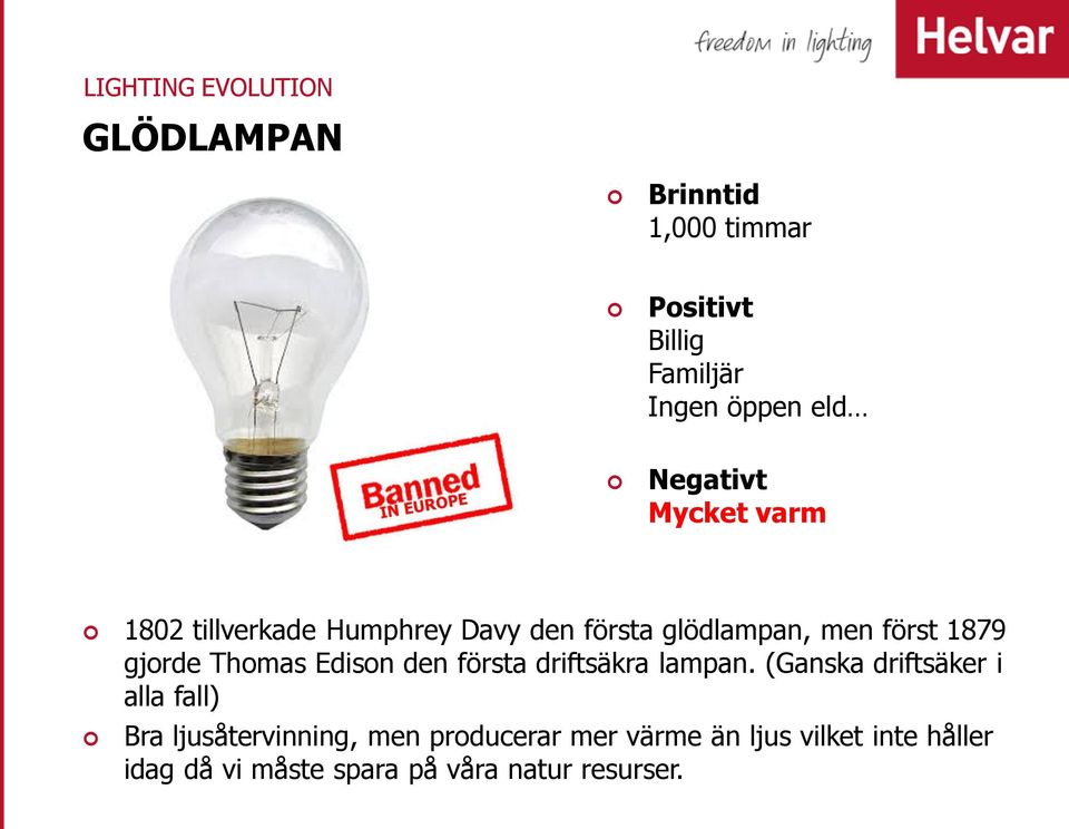 Thomas Edison den första driftsäkra lampan.