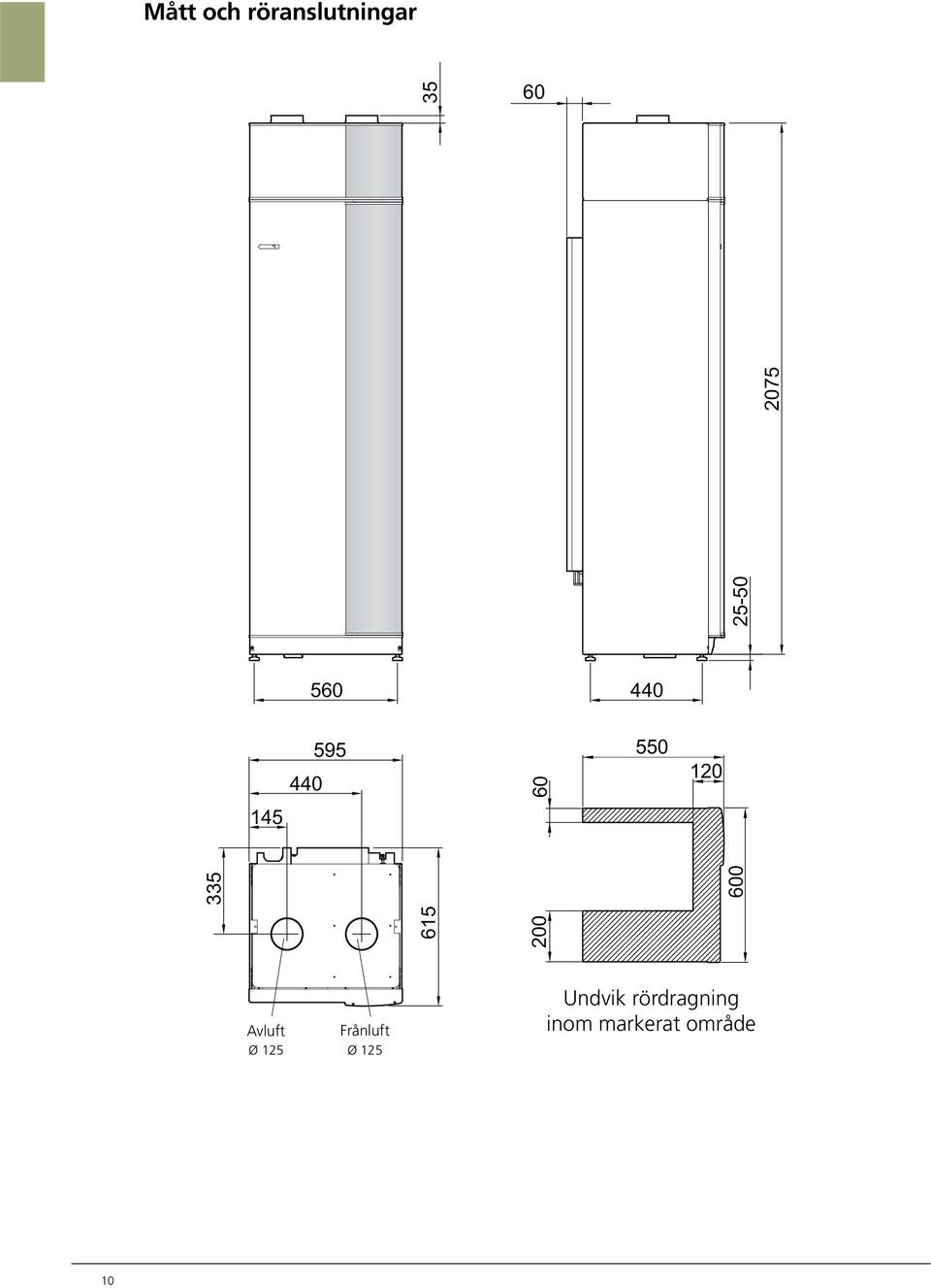 25-50 2075 600 Avluft Ø 125 Frånluft Ø