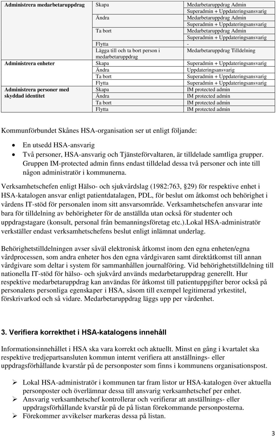HSA-ansvarig och Tjänsteförvaltaren, är tilldelade samtliga grupper. Gruppen IM-protected admin finns endast tilldelad dessa två personer och inte till någon administratör i kommunerna.