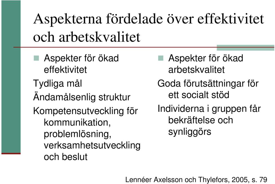 verksamhetsutveckling och beslut Aspekter för ökad arbetskvalitet Goda förutsättningar för ett