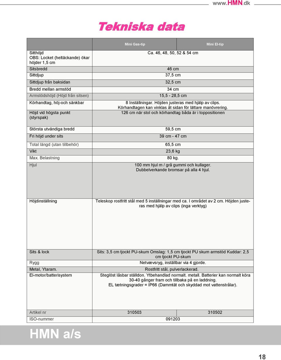 46, 48, 50, 52 & 54 cm 46 cm 37,5 cm 32,5 cm 34 cm 15,5-28,5 cm 8 Inställningar. Höjden justeras med hjälp av clips. Körhandtagen kan vinklas åt sidan för lättare manövrering.