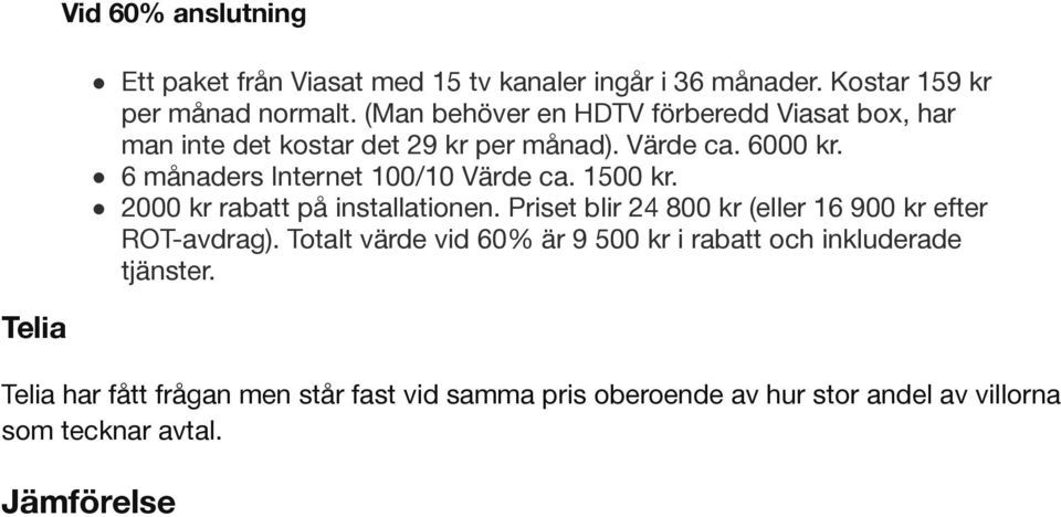 6 månaders Internet 100/10 Värde ca. 1500 kr. 2000 kr rabatt på installationen. Priset blir 24 800 kr (eller 16 900 kr efter ROT-avdrag).