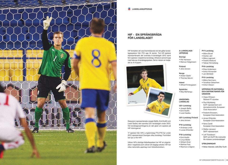 A-LANDSLAGSUPPDRAG Sverige Pär Hansson Marcus Holgersson Finland Jere Uronen Norge Ardian Gashi Thomas Sørum Island Alfred Finnbogason Sydafrika May Mahlangu UNGDOMSLANDSLAG U21-Landslag Foto: Bildb