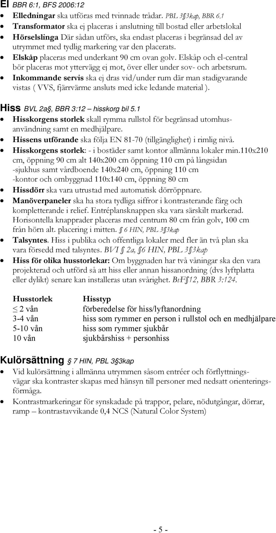 Elskåp placeras med underkant 90 cm ovan golv. Elskåp och el-central bör placeras mot yttervägg ej mot, över eller under sov- och arbetsrum.