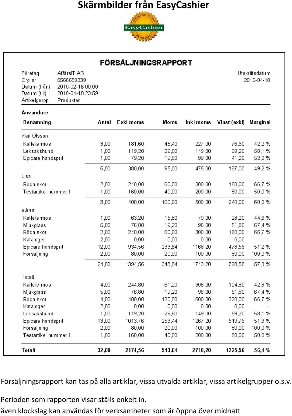 Perioden som rapporten visar ställs enkelt in, även