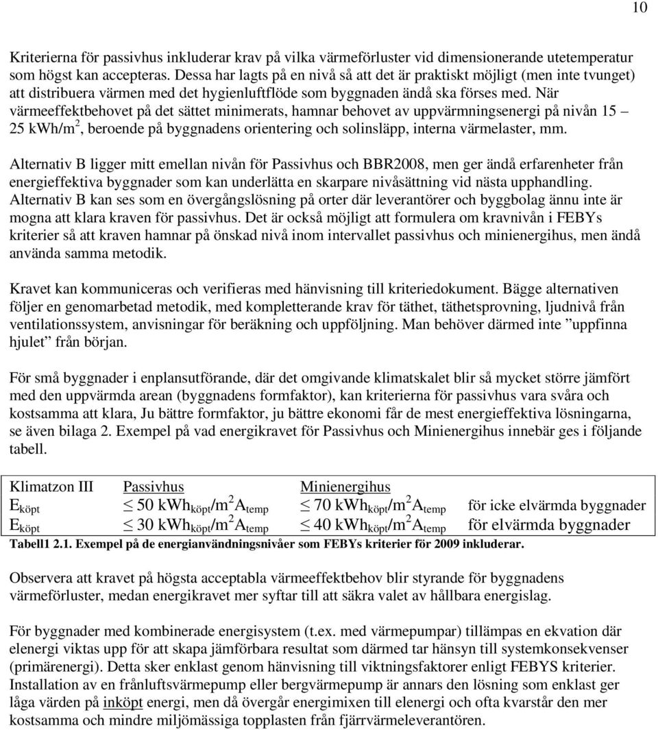 När värmeeffektbehovet på det sättet minimerats, hamnar behovet av uppvärmningsenergi på nivån 15 25 kwh/m 2, beroende på byggnadens orientering och solinsläpp, interna värmelaster, mm.