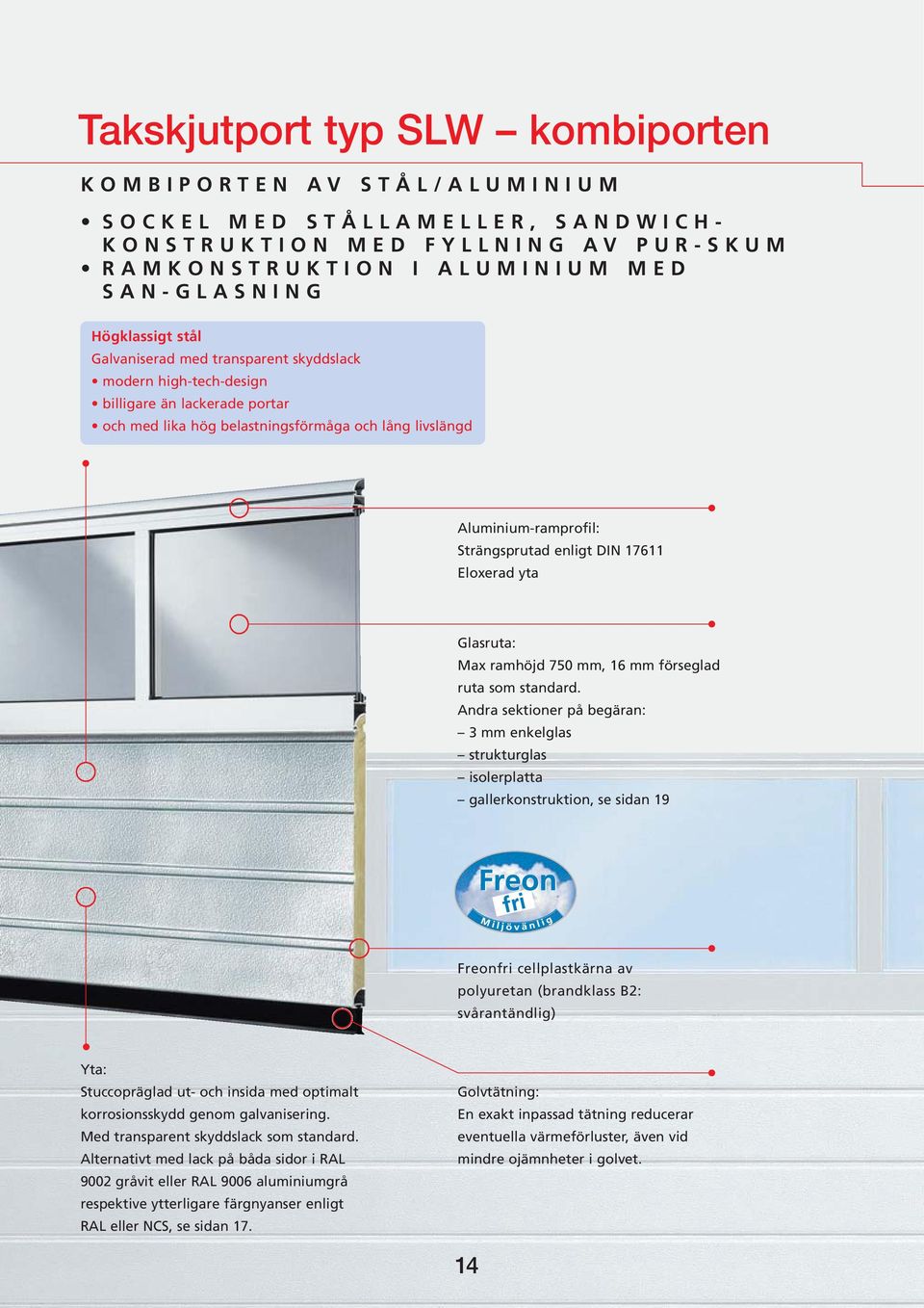 17611 Eloxerad yta Glasruta: Max ramhöjd 750 mm, 16 mm förseglad ruta som standard.