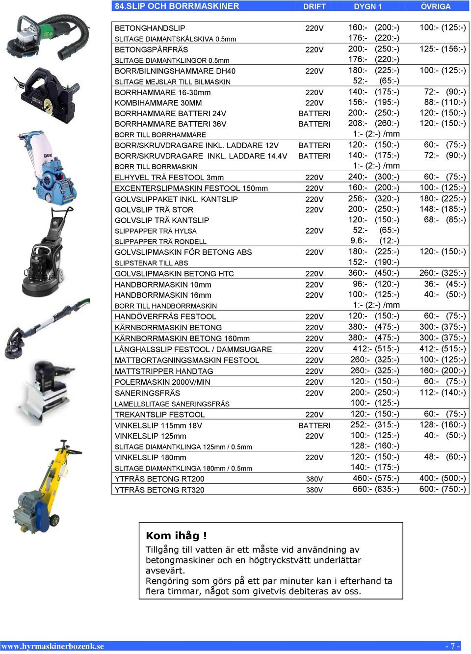 5mm 176:- (220:-) BORR/BILNINGSHAMMARE DH40 220V 180:- (225:-) 100:- (125:-) SLITAGE MEJSLAR TILL BILMASKIN 52:- (65:-) BORRHAMMARE 16-30mm 220V 140:- (175:-) 72:- (90:-) KOMBIHAMMARE 30MM 220V 156:-