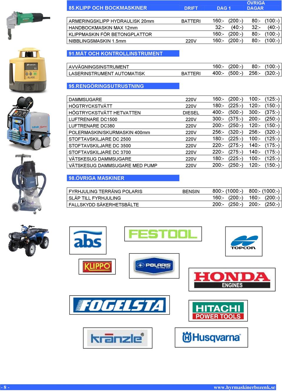 MÄT OCH KONTROLLINSTRUMENT AVVÄGNINGSINSTRUMENT 160:- (200:-) 80:- (100:-) LASERINSTRUMENT AUTOMATISK BATTERI 400:- (500:-) 256:- (320:-) 95.