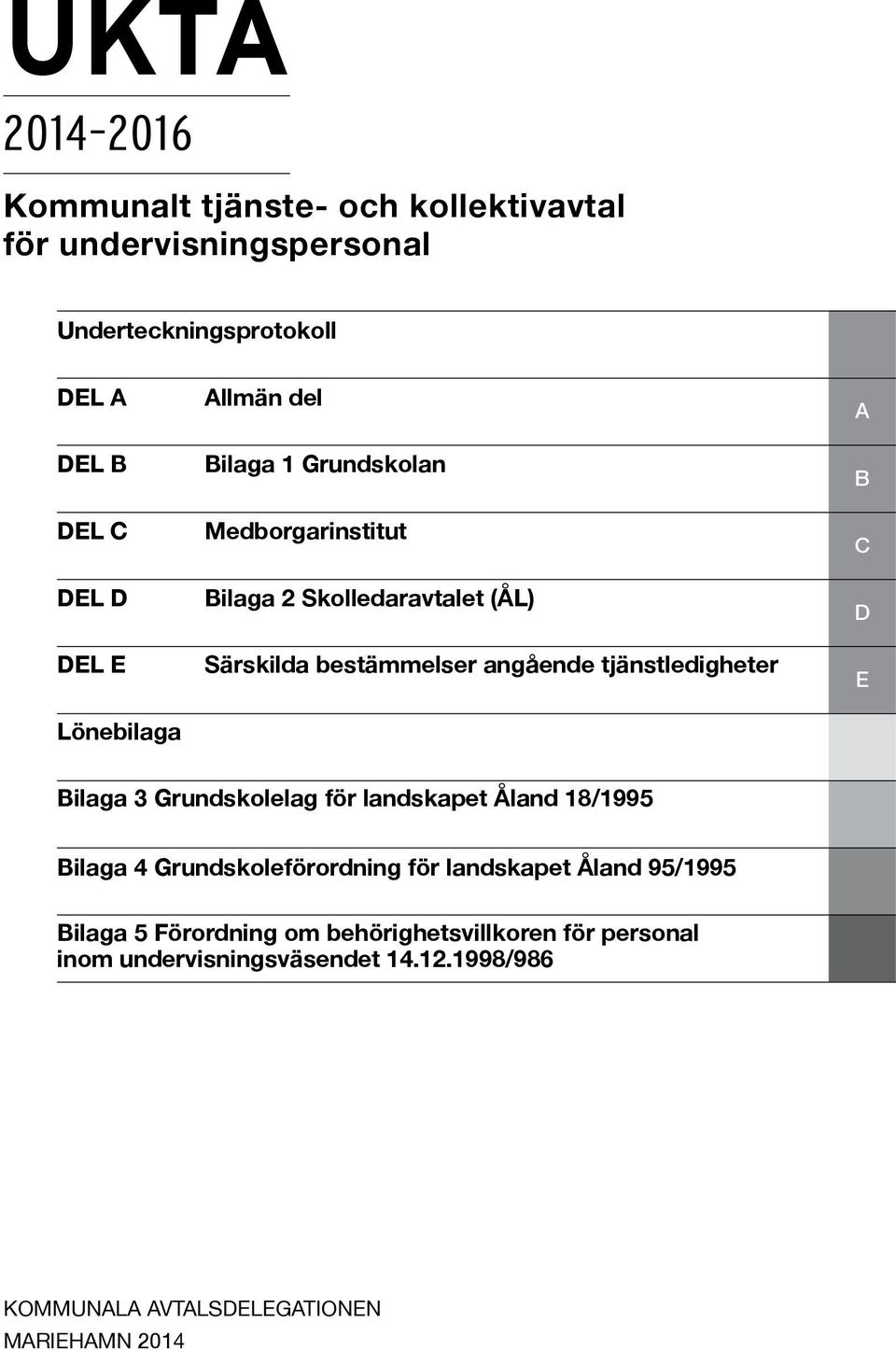 tjänstledigheter A B C D E Bilaga 3 Grundskolelag för landskapet Åland 18/1995 Bilaga 4 Grundskoleförordning för landskapet Åland