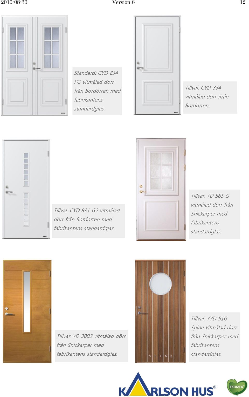 Tillval: CYD 831 G2 vitmålad dörr från Bordörren med fabrikantens standardglas.