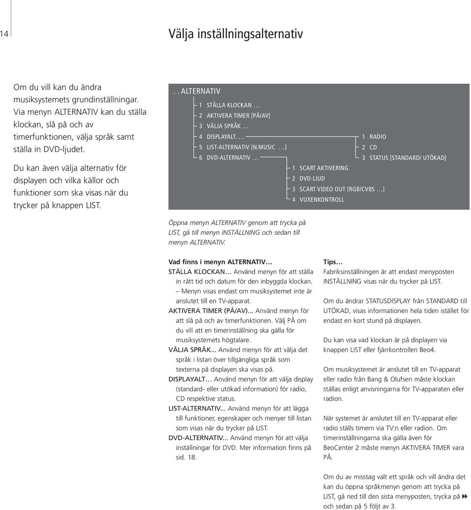 Du kan även välja alternativ för displayen och vilka källor och funktioner som ska visas när du trycker på knappen LIST.