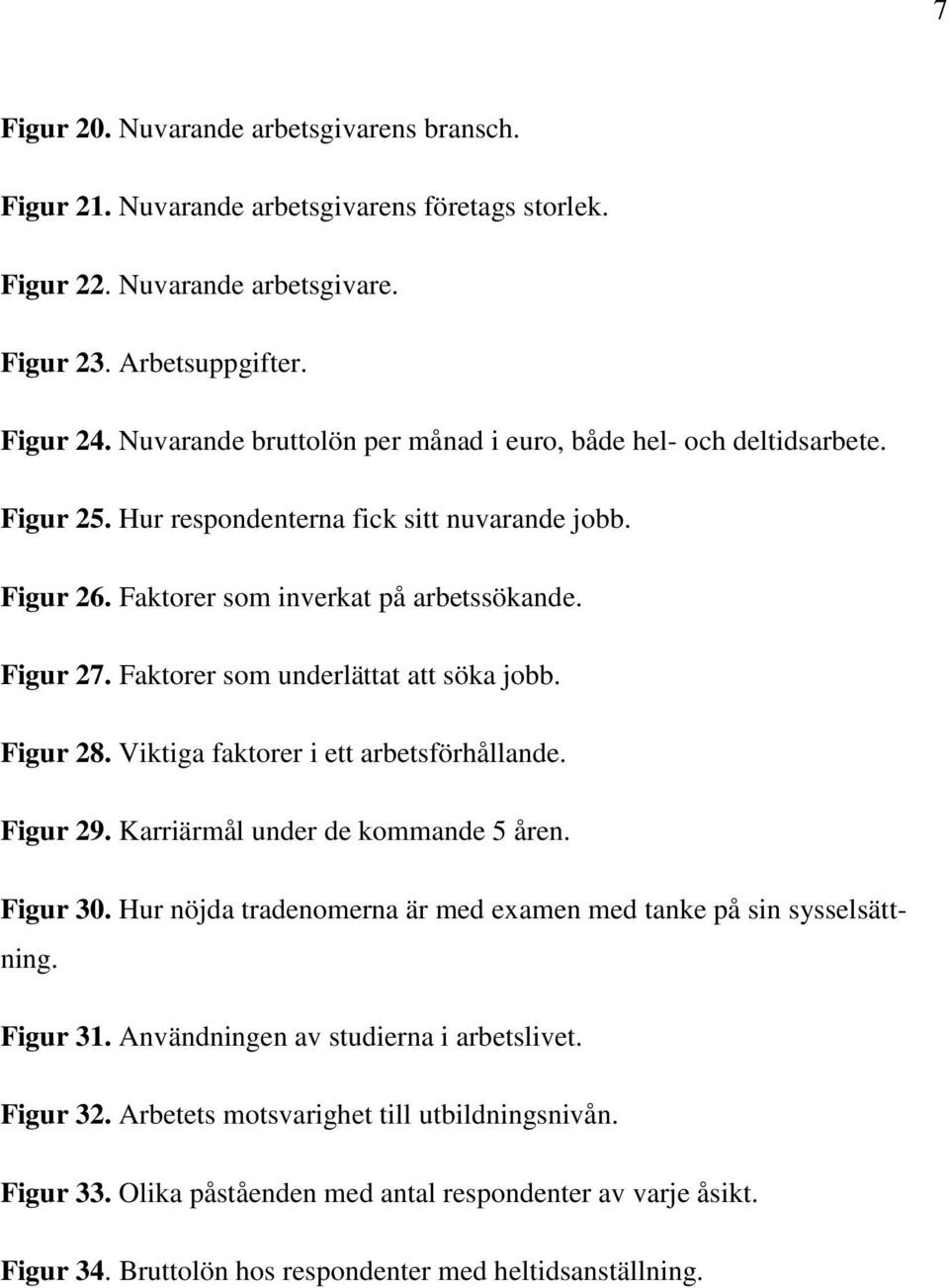 Faktorer som underlättat att söka jobb. Figur 28. Viktiga faktorer i ett arbetsförhållande. Figur 29. Karriärmål under de kommande 5 åren. Figur 30.