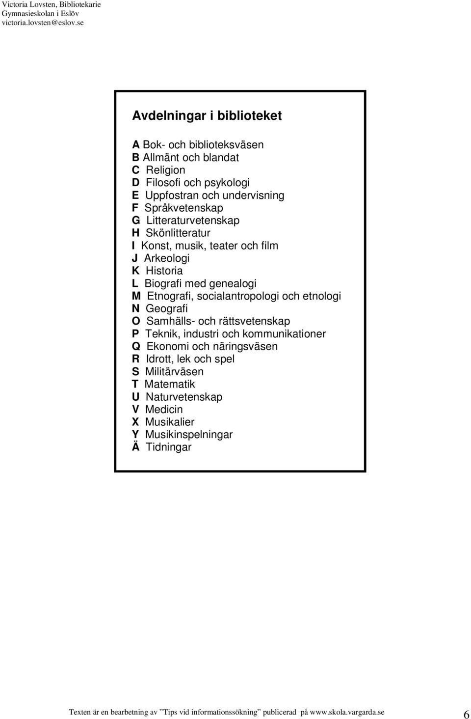 med genealogi M Etnografi, socialantropologi och etnologi N Geografi O Samhälls- och rättsvetenskap P Teknik, industri och