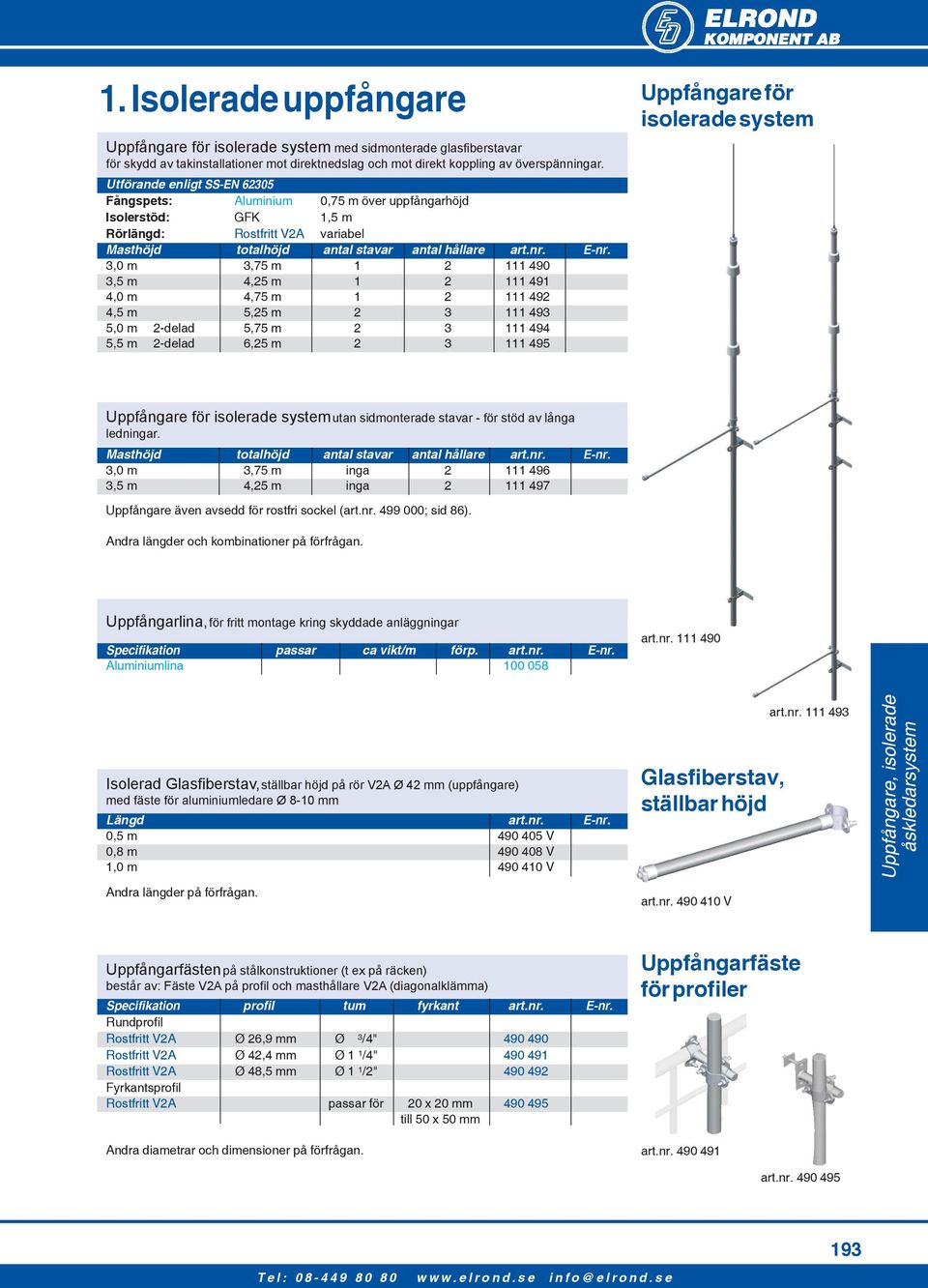 E-nr. 3,0 m 3,75 m 1 2 111 490 3,5 m 4,25 m 1 2 111 491 4,0 m 4,75 m 1 2 111 492 4,5 m 5,25 m 2 3 111 493 5,0 m 2-delad 5,75 m 2 3 111 494 5,5 m 2-delad 6,25 m 2 3 111 495 Uppfångare för isolerade